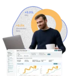 Man analyzing sales dashboard with rising metrics