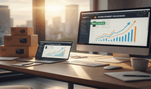 New launch product rising graph display on screen