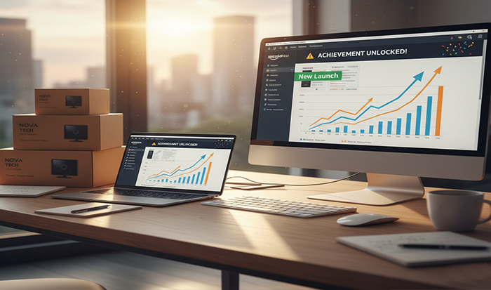 New launch product rising graph display on screen