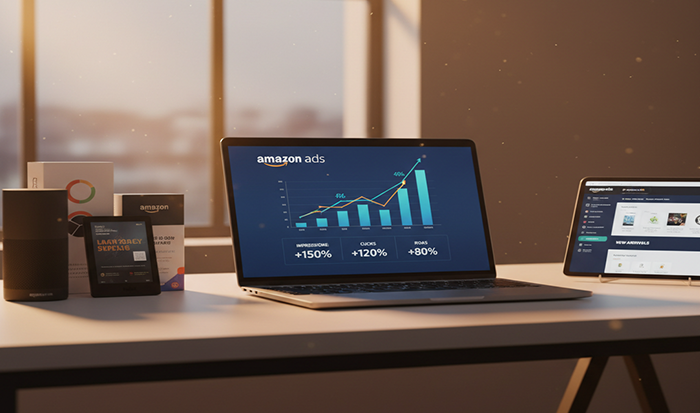 Amazon Brand Growth graph on laptop screen