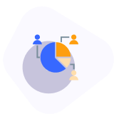 Pie chart and user icons representing data distribution