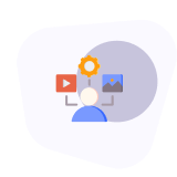 User profile with video, image, and settings icons