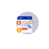 Currency symbols, calculator, and report showing expense icon